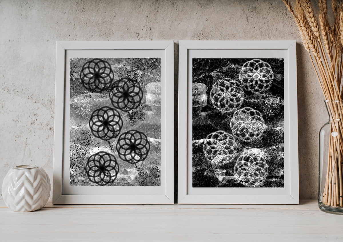 Sacred geometry art print, seed of life wall art, set of two