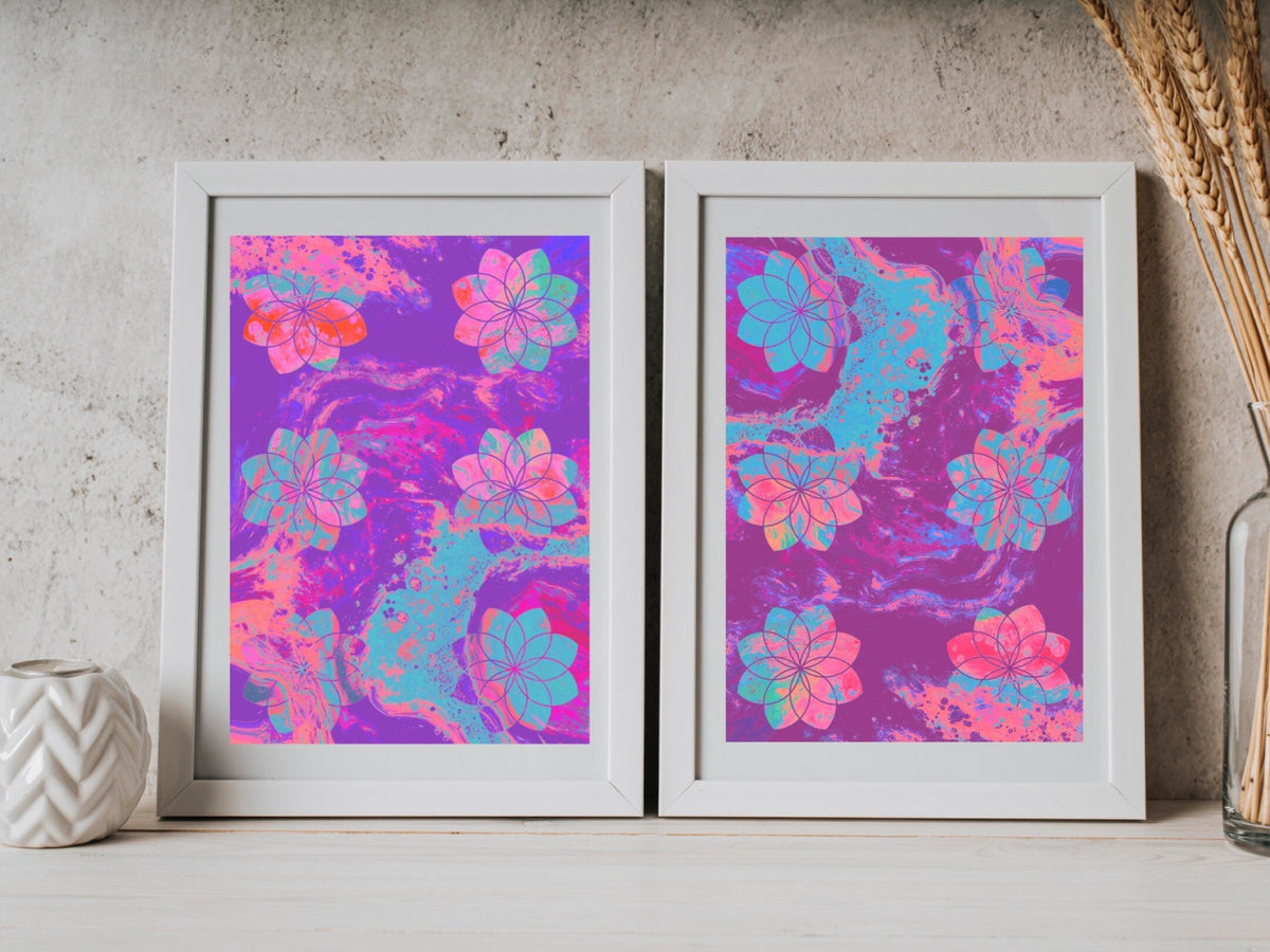 Seed of life art prints set, sacred geometry wall art