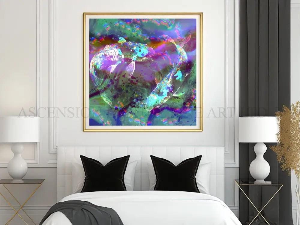 Japanese koi fish art print, Feng Shui wall art