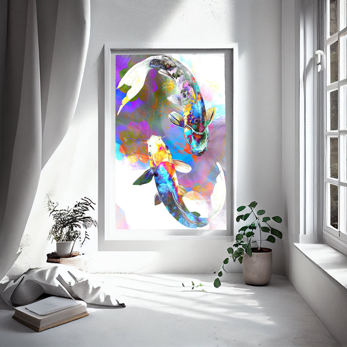 Japanese Koi Fish Art Print | Feng Shui Wall Art | Set of Two