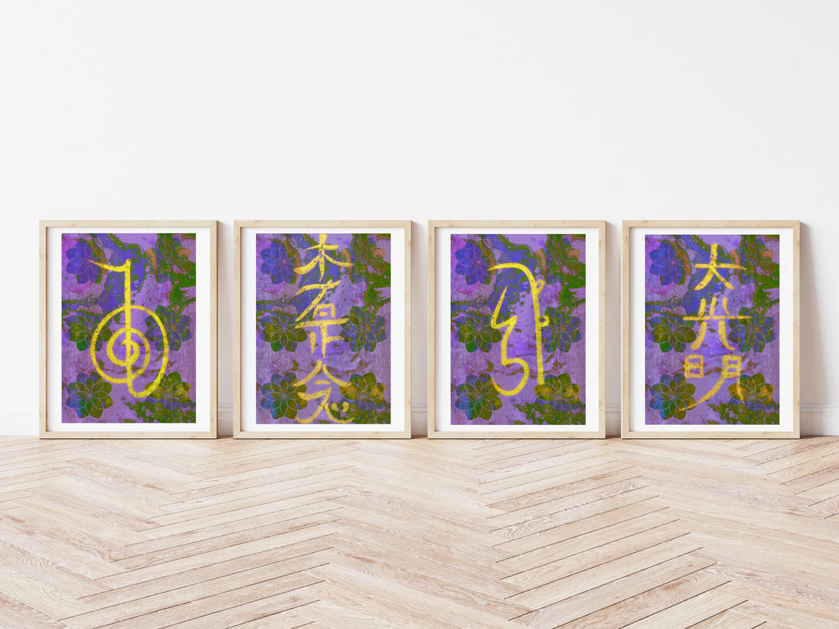 Set of four Reiki healing art prints, healing wall art