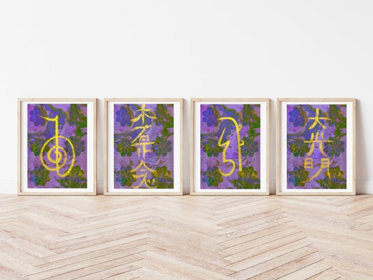 Set of four Reiki healing art prints, healing wall art