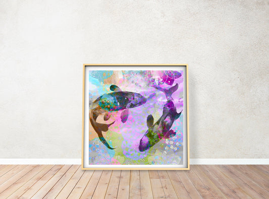 Japanese koi fish art print, Feng Shui wall art