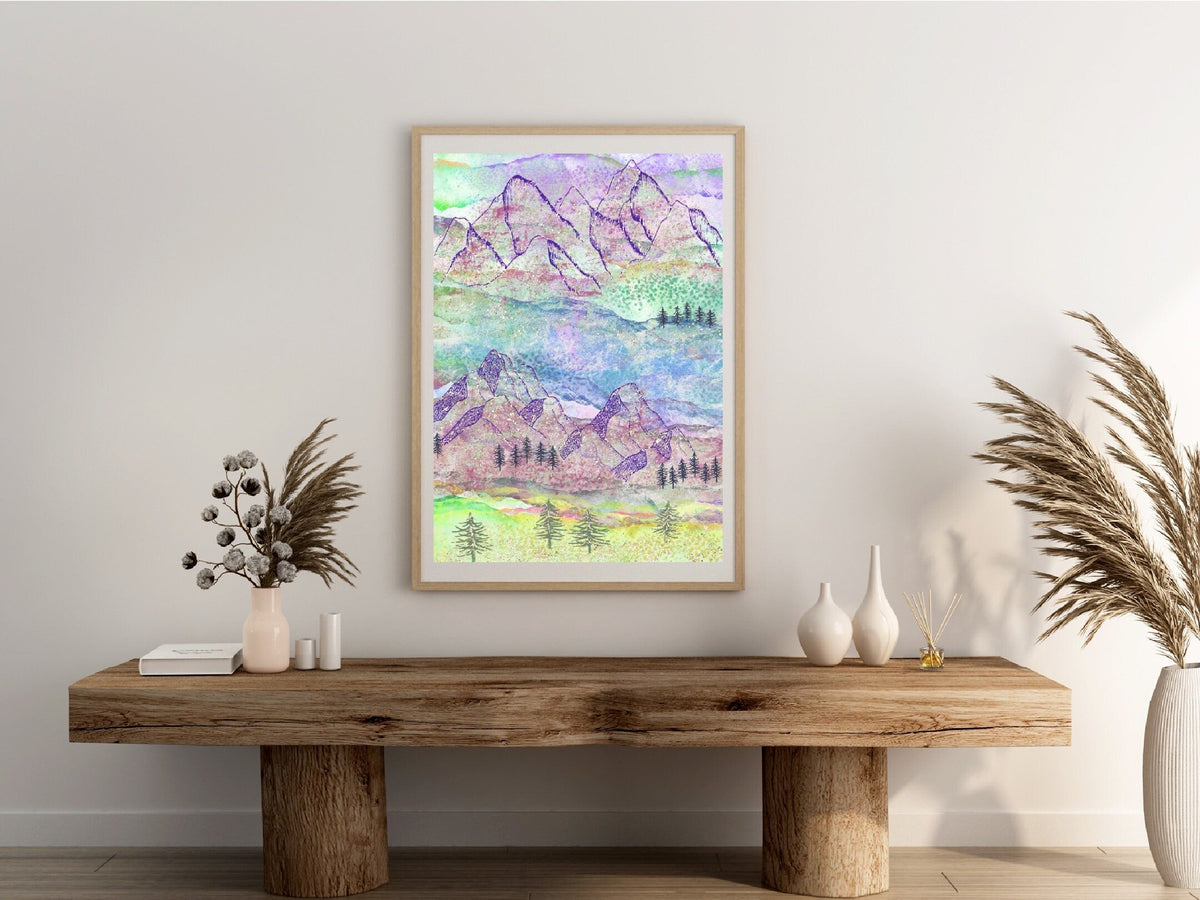 Mountain art print, Mountain wall art