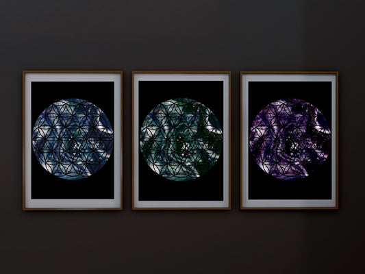 Sacred geometry art print set of 3, spiritual wall art