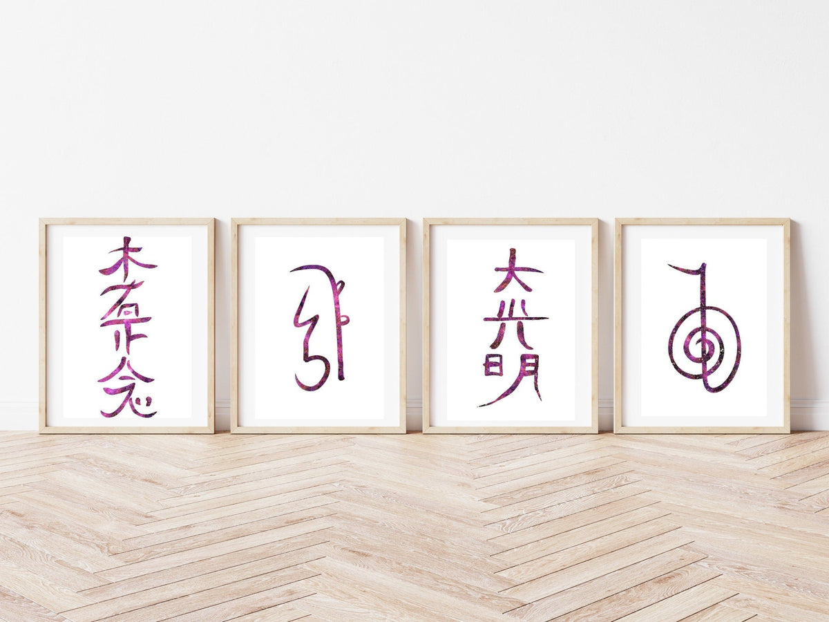Reiki healing art print, Energy healing wall art, set of four