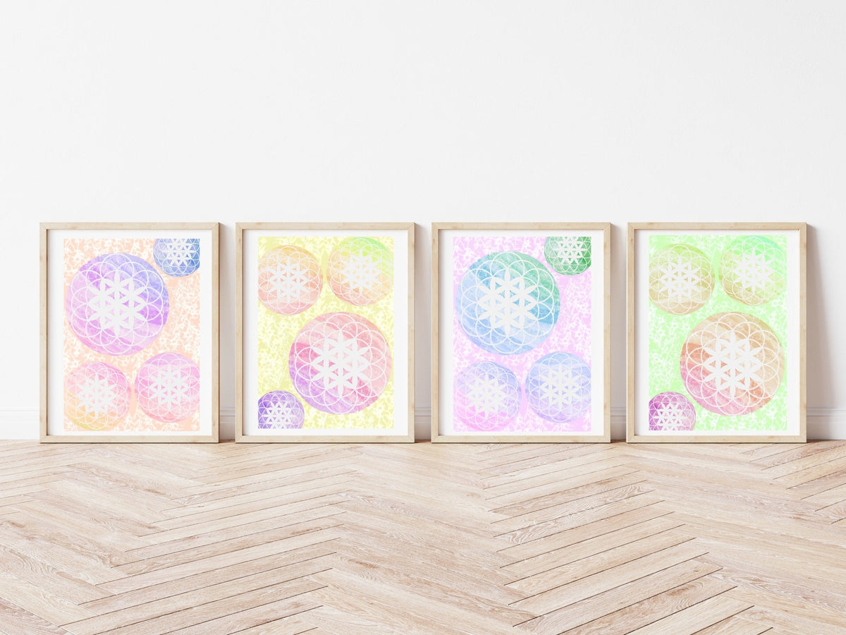 Flower of life art prints, set of 4