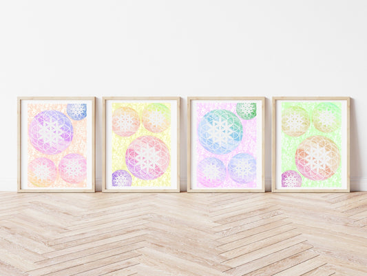 Flower of life art prints, set of 4