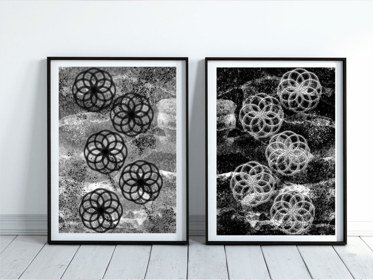 Sacred geometry art print, seed of life wall art, set of two