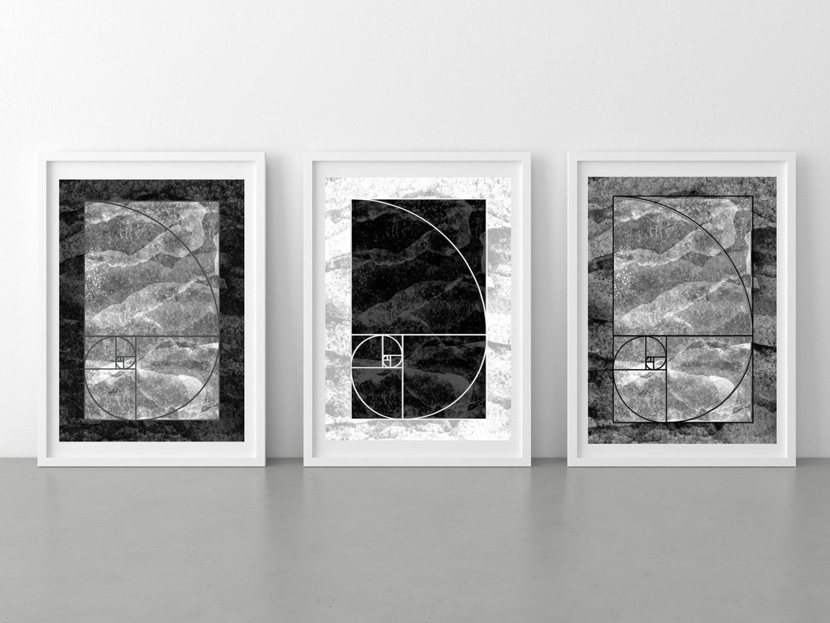 Fibonacci art prints set, sacred geometry wall art