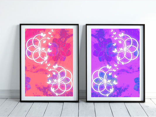 Sacred geometry art print set, seed of life wall art 