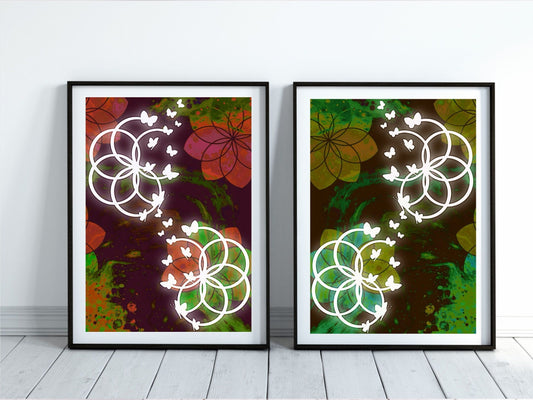 Sacred geometry art print set, seed of life wall art