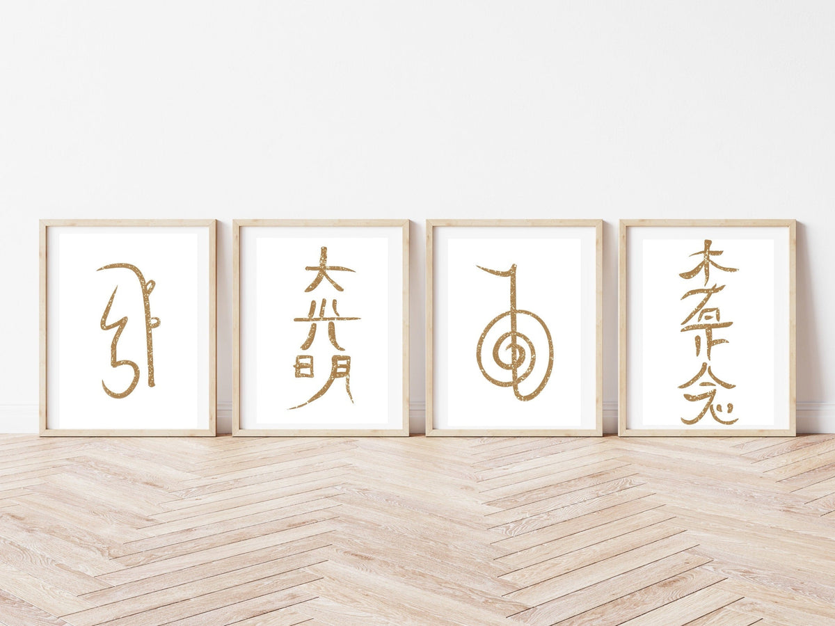 Reiki symbol art print, healing wall art set of four