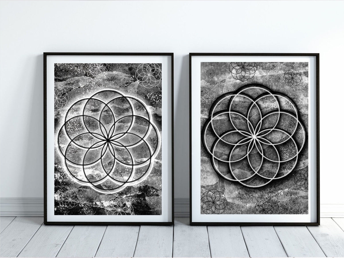 Seed of life art print, sacred geometry wall art