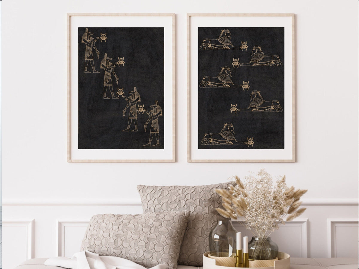 Ancient Egyptian Art prints | Set of Two | Black and Gold