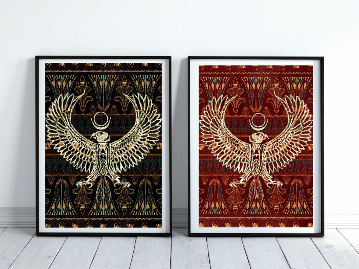  Ancient Egyptian Art prints | Set of Two | Red Black Gold