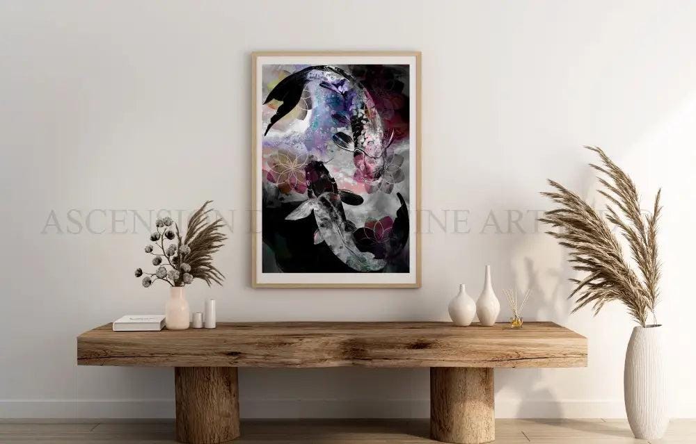 Japanese koi fish art print, Feng Shui wall art