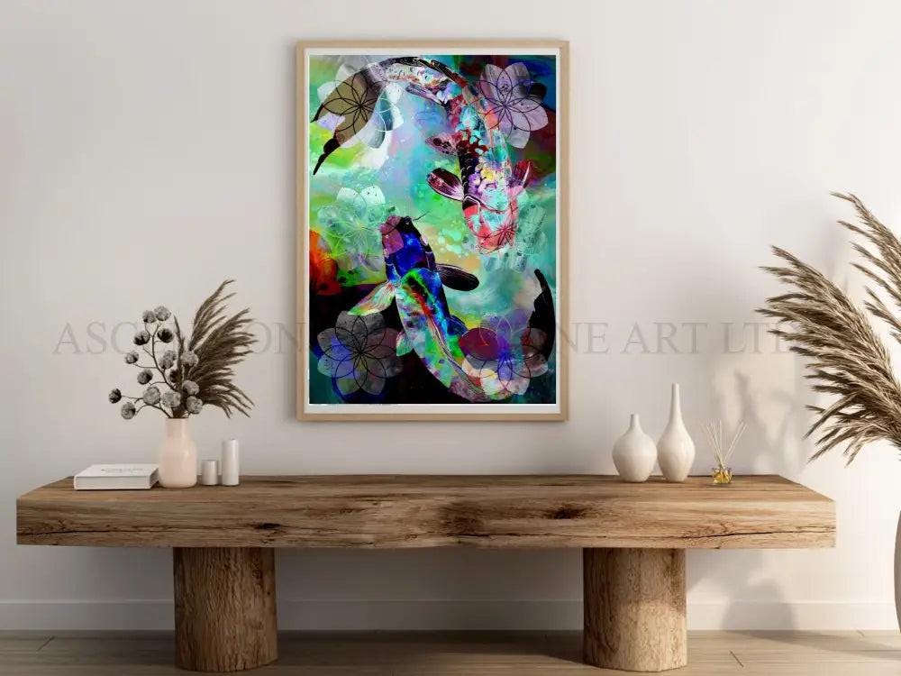 Japanese koi fish art print, Feng Shui wall art