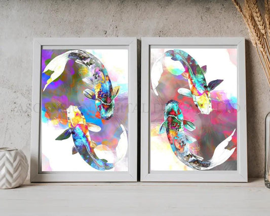 Japanese koi fish art print, Feng Shui wall art