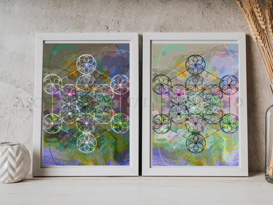 Metatrons cube art prints set set, sacred geometry wall art