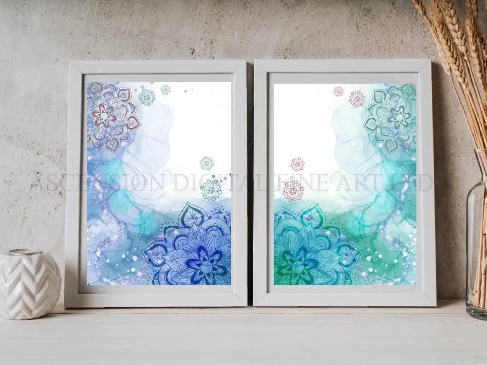 Mandala art print, meditation wall art set of two prints