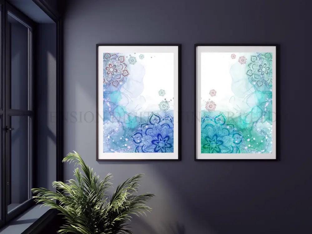 Mandala art print, meditation wall art set of two art prints