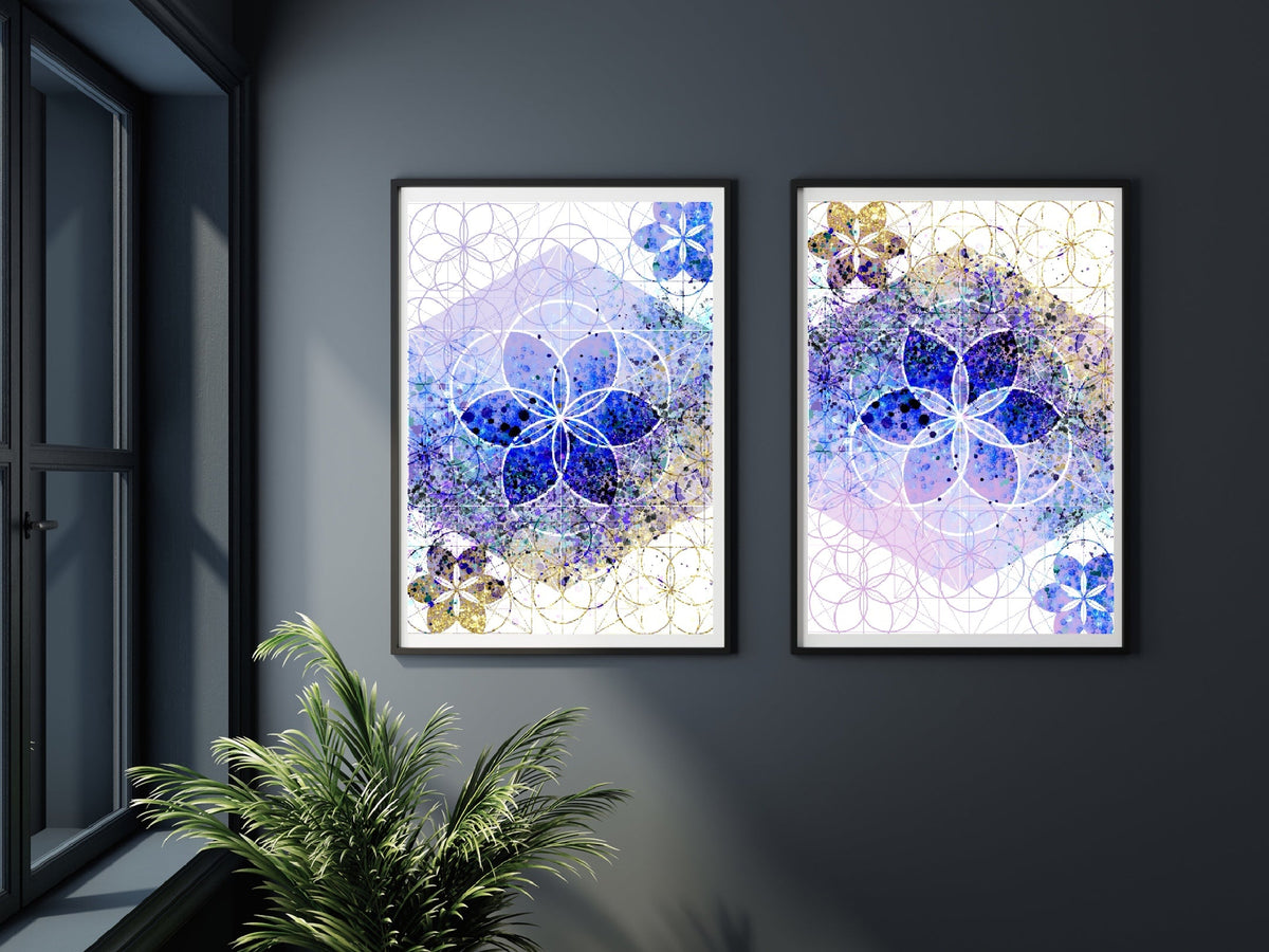 Fibonacci art prints set, sacred geometry wall art