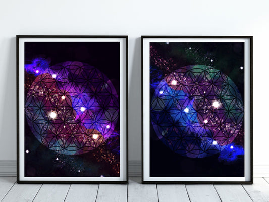 Sacred geometry art prints set of 2, spiritual wall art