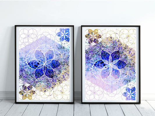 Fibonacci art prints set, sacred geometry wall art